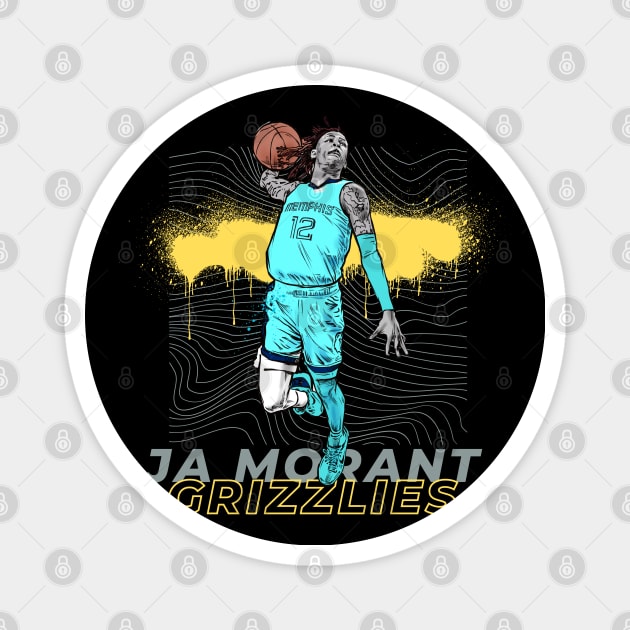 JA MORANT YELLOW GRIZZLIES Magnet by Basic Lee